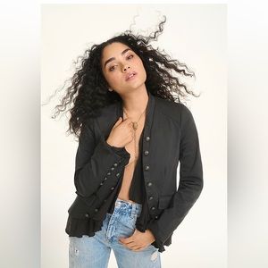 NWT FREE PEOPLE Ruffles Romance Jacket - Size Medium M - Washed Black